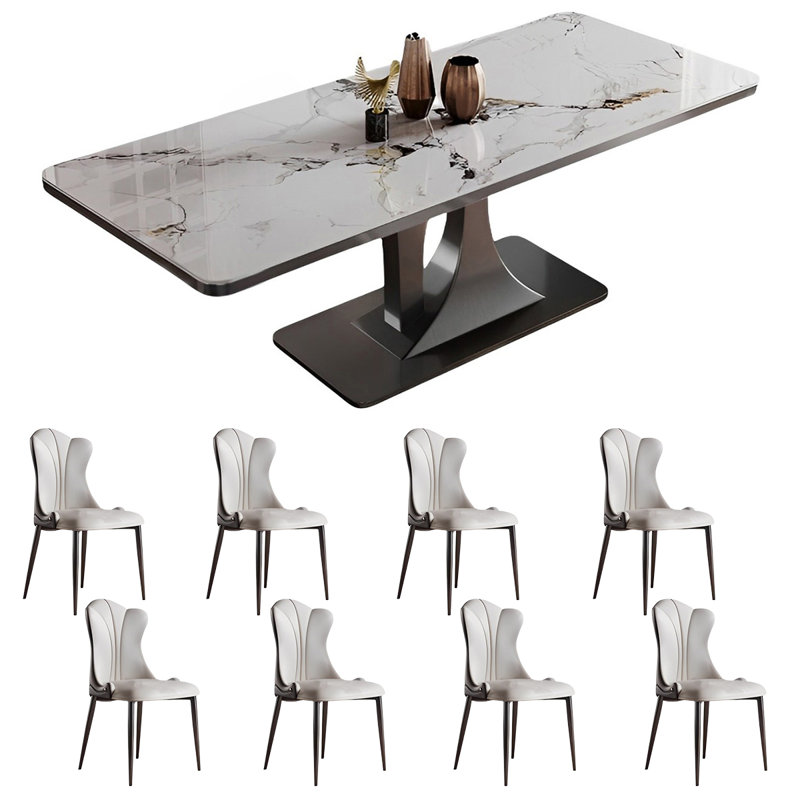 Rectangular rock plate dining table and chair set