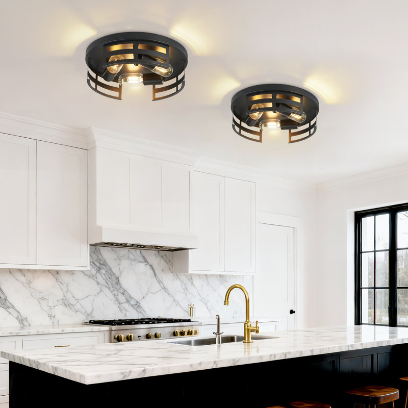 12.6 In. 3-light Farmhouse Black Flush Mount Ceiling Light  (2-pack)