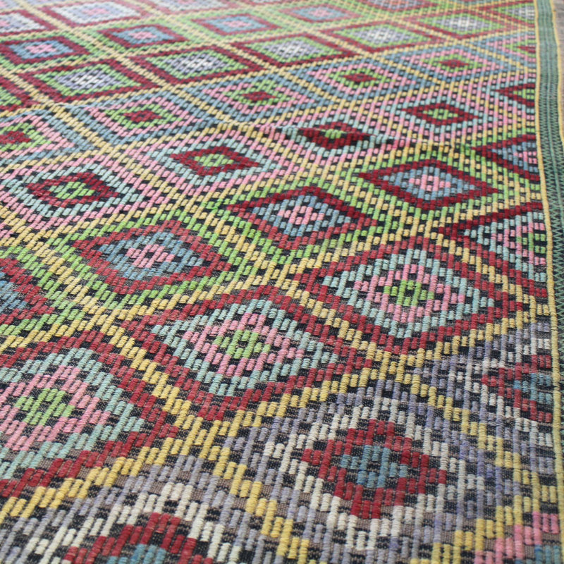 Tapis jaune en laine noué à la main de conception unique 6 pi 6 po x 8 pi 11 po années 2000 Jijim
