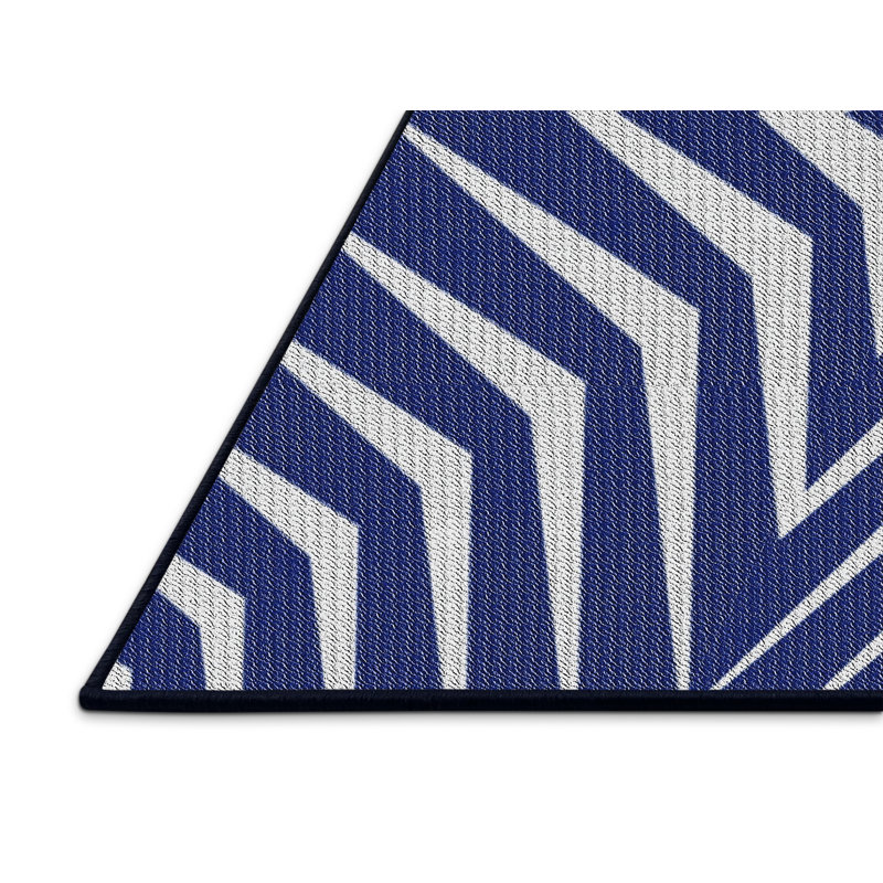 Tapis bleu/blanc à motifs Ulrike, Rectangle 5 pi x 7 pi