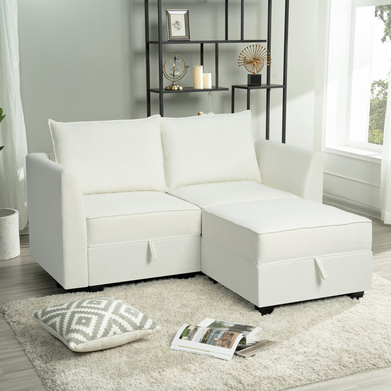 Causeuse modulaire en L avec repose-pieds Cateleya, Blanc