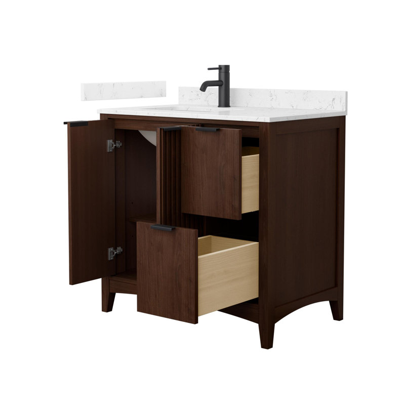 Palmilla 36" Freestanding Single Bathroom Vanity with Cultured Marble Top, Matte Black, Beige, Carrara Cultured Marble