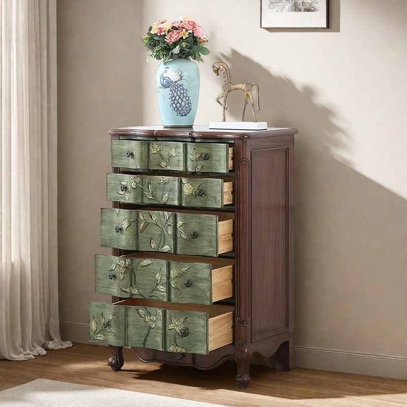 Rustic Painted Wooden Unique Accent Chest