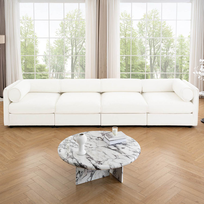 Canapé modulaire rembourré avec sièges de rangement, Blanc, H 27,9 po x l 142,5 po x P 37,4 po