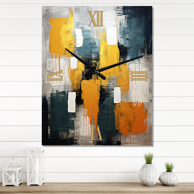 Horloge murale moderne Bliss Of Happiness en jaune et bleu VI - Collages abstraits, Petit