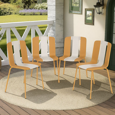 Modern Color-Block PP Plastic dining chairs set of 4 with Metal Legs for Indoor/Outdoor Use, Stackable Design