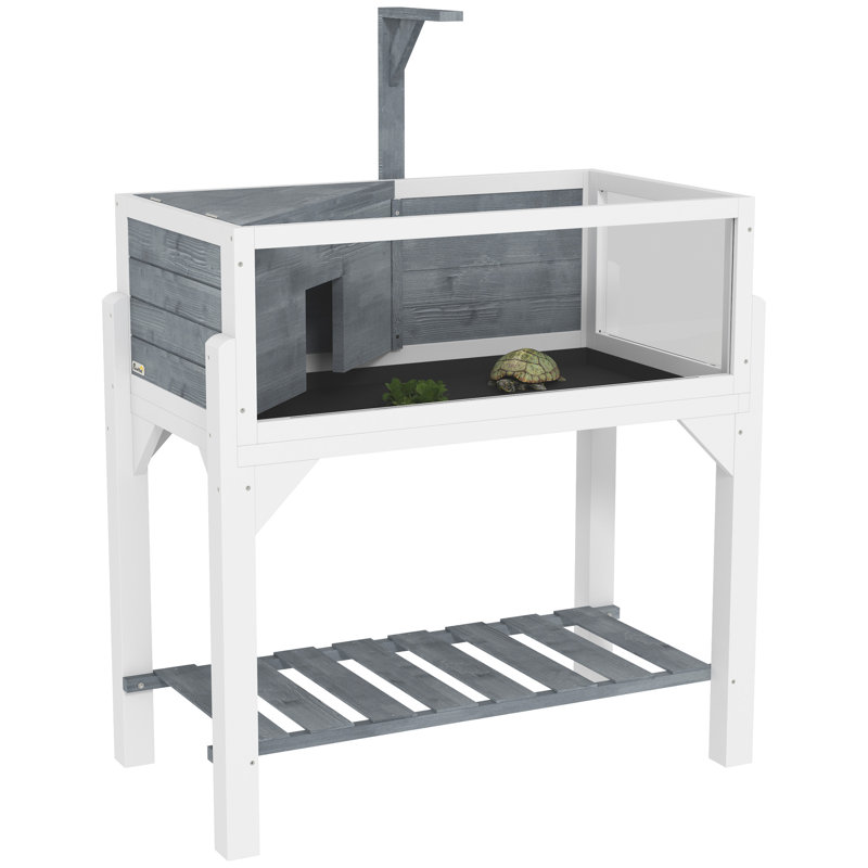 Wooden Tortoise House with Storage Shelf Clear Observation Windows