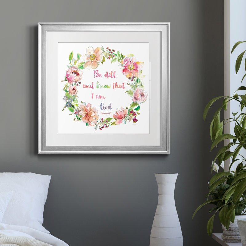 Floral Scripture Wreath I - cadre photo, impression d'art textuel sur papier, Papier avec cadre argenté