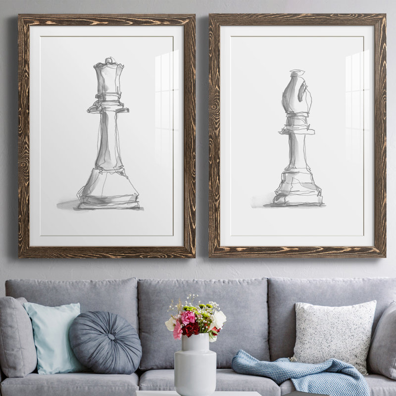 Chess Room Study III Premium encadré mat - prêt à être suspendu, Noyer, H 20 po x l 17 po x P 1 po