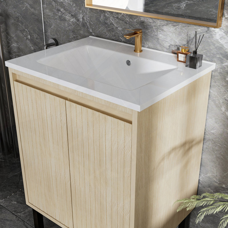 Meuble-lavabo flottant sans lavabo pour un assemblage rapide et facile, Chêne