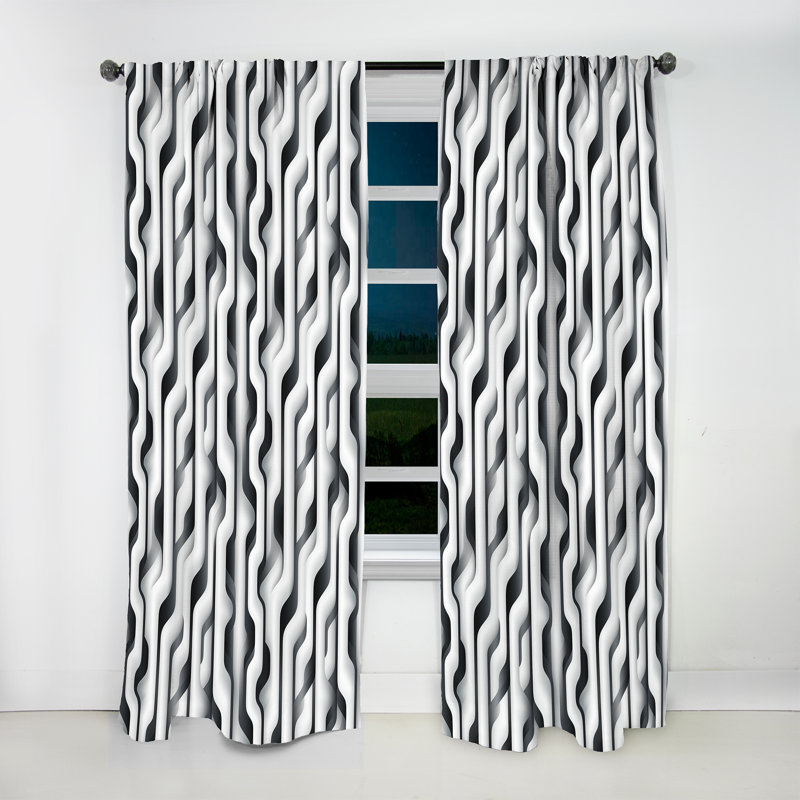 Rideau obscurcissant à rayures noires et blanches à motif d'illusion optique - 1 panneaux, L 52 po x L 90 po