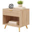 Bedside Table with 1 Drawer and Open Shelf, Natural Wood Finish, Ribbed Front, Gold Metal Legs, 50x40x47cm