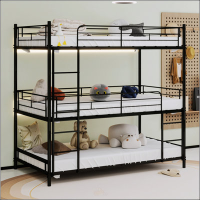 Heavy-Duty Triple Bunk Bed With Built-In Ladder, Full-Length Railing, No Springs Required, Easy Assembly, Ideal For Bedrooms And Dorms