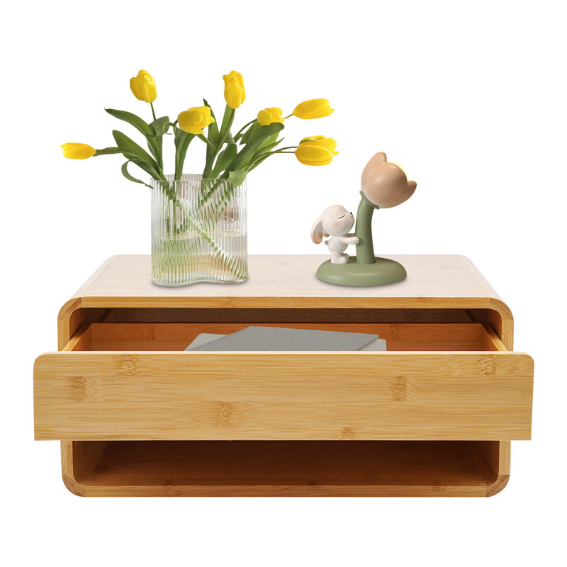 Bamboo Wall-Mounted Nightstand, Bedside Cabinet With Drawer, Wall-Mounted Nightstand