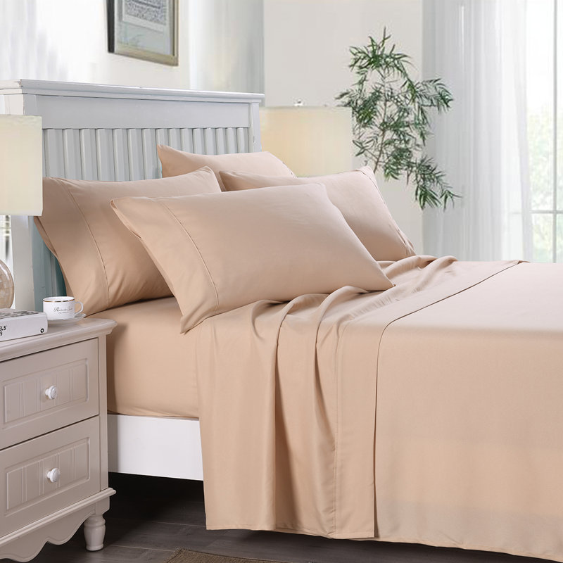 Ensemble de draps en microfibre Yelena, Beige, Très grand