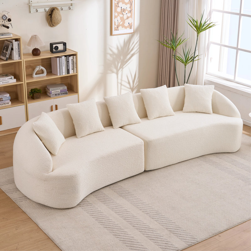 Canapé modulaire 5 places en chenille courbée avec coussins Cloud, White