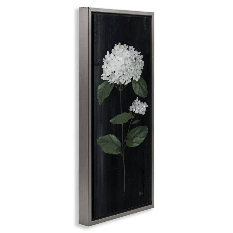 Fleur d'hortensia patinée, Cadre flottant gris lustré, H 31 po x l 15 po