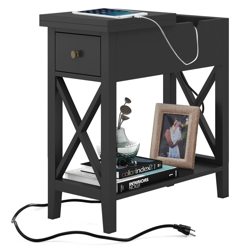 23.5" D End Table with Additional Storage Space, Black