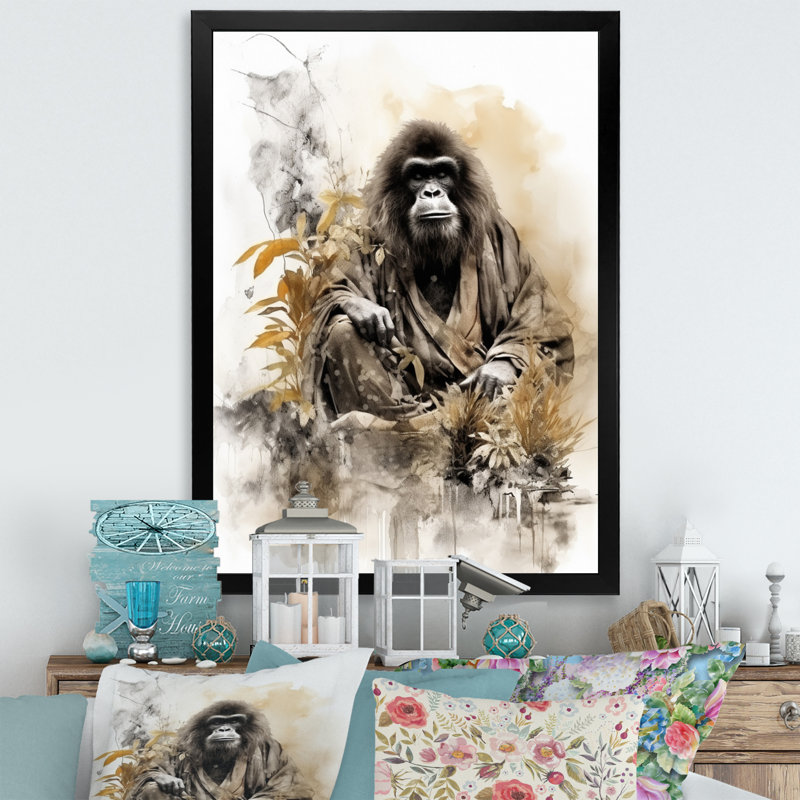Bata, art asiatique, orang-outan Sumi I, H 44 po x l 34 po x P 1,5 po, Cadre photo noir