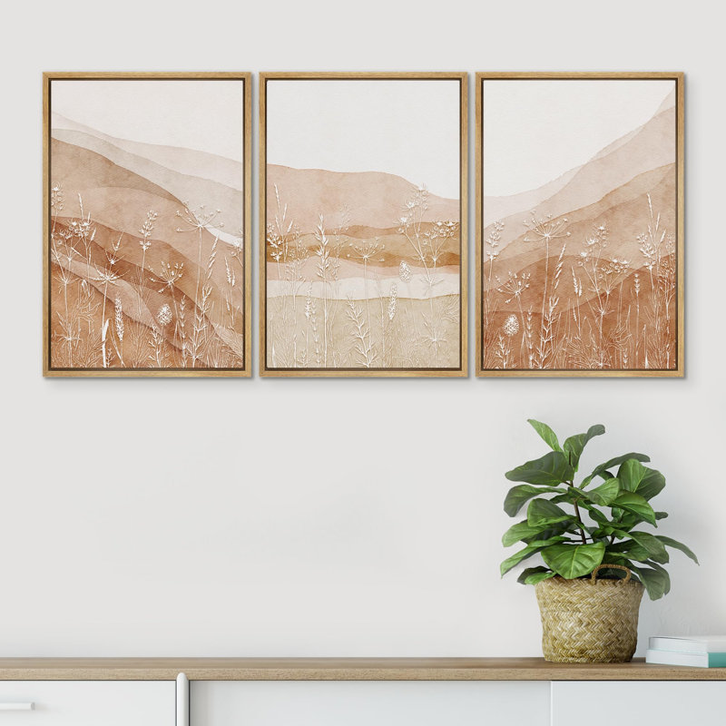 «Mountain And Wildflower Modern Minimalist Beige and Brown Nature Nature Wilderness Modern Art Cool» 3 - Pièces sur, Naturel