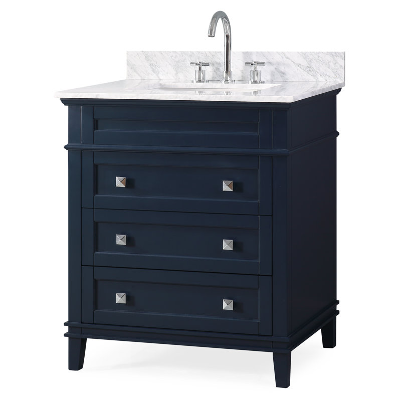 Guerra 30'' Single Bathroom Vanity with Marble Top, Navy Blue