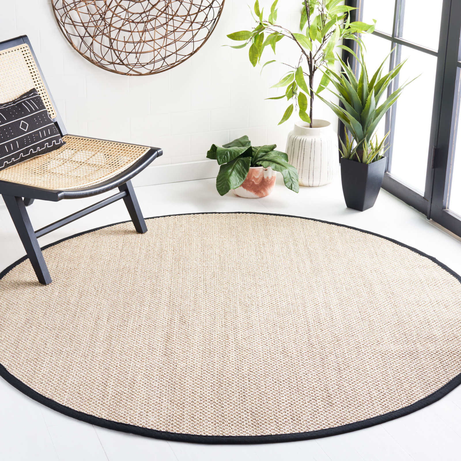 Torbin Marble Black Jute Rug, Round 3'