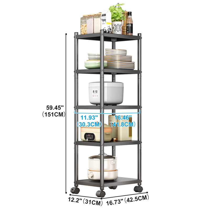 42.5cm W Metal Shelving Unit with Wheels