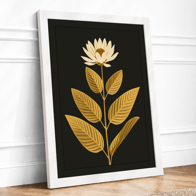 Gilded Lotus Botanical - Framed Print, A2 - 59.4 x 42.0 cm, White