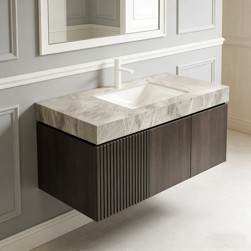 MURI Single Bathroom Vanity With Sink,Wall-Mounted Vanity, Espresso, 48", Brown