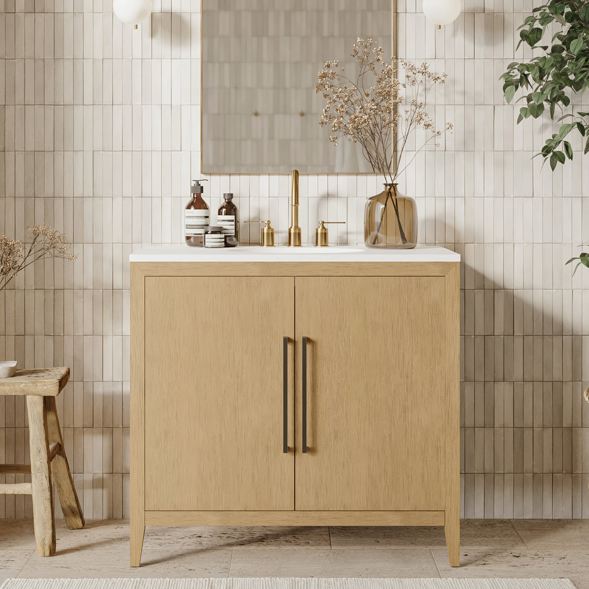 Highbury Furnishings Alsup 36'' Single Bathroom Vanity with Quartz Top ...