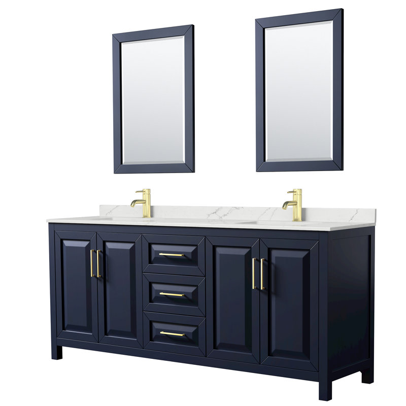 Daria 80 in. with Mirror Vanity, Giotto Quartz, Blue, Brushed Gold