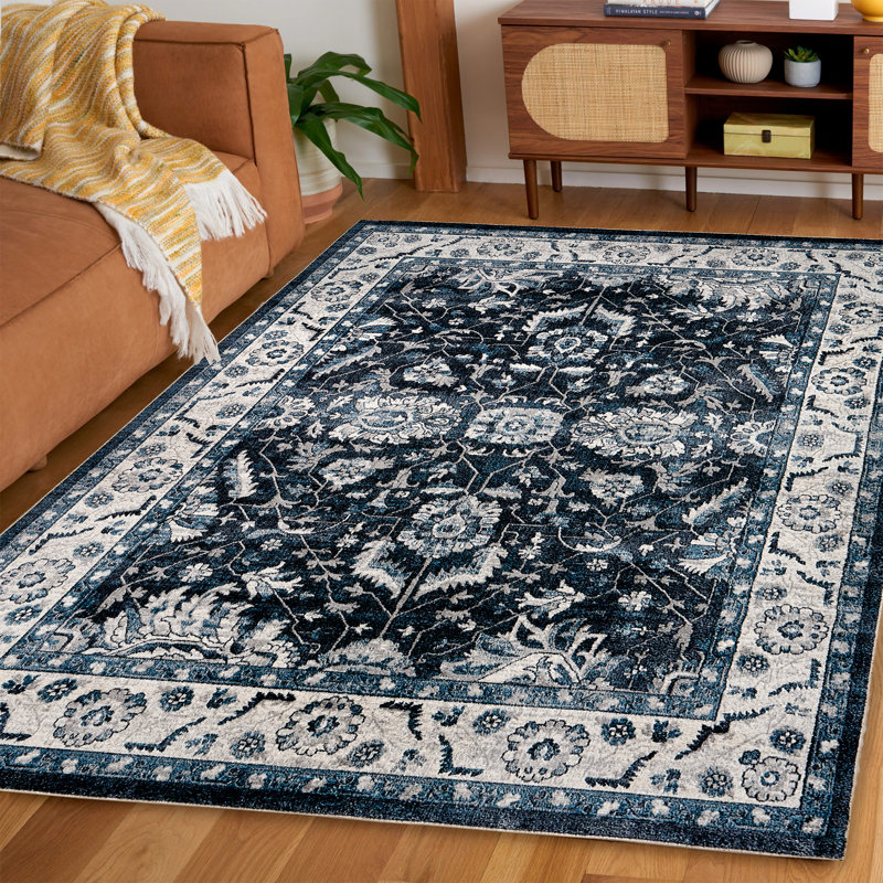 Vine Foldable Washable Area Rug – Blue/White, Rectangle 5' x 8'