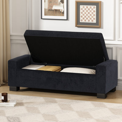 Storage Ottoman Bench with Hinged Lid - Rectangular Design for Seating & Hidden Storage, Durable Fabric Upholstered Footrest for Living Room, Bedroom,
