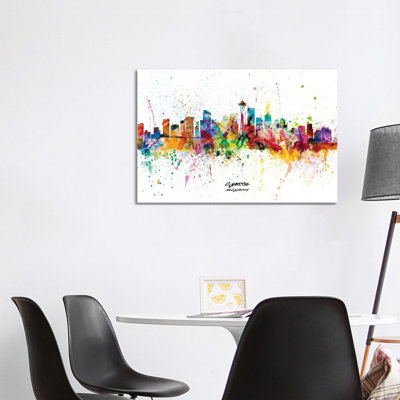 Seattle Washington Skyline Splash by Michael Tompsett - 1 Piece Wrapped Canvas Painting