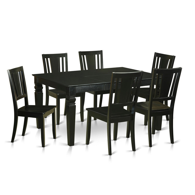 7 Piece Kitchen Table Set Consist of a Rectangle Dining Table with Butterfly Leaf and 6 Dining Chairs, Black, 7