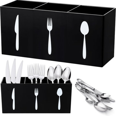 Black Acrylic Cutlery Organizer 3 Section Silverware Caddy Storage Bin