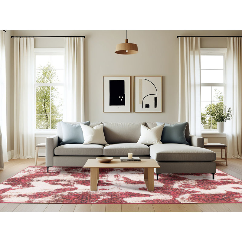 Tapis rouge en laine Power Loom, Rectangle 6 pi x 9 pi