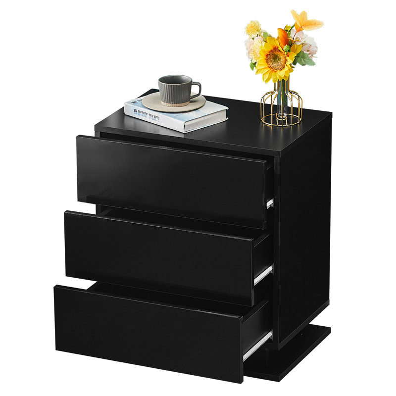 Ashaiya 50cm W Manufactured Wood Bedside Table, Black