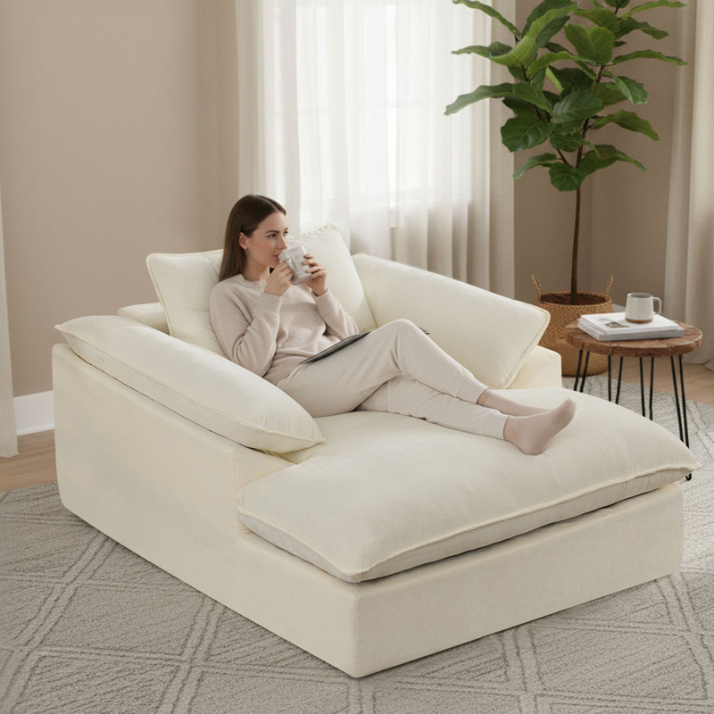 Chaise longue rembourrée en os 56,5 po sans assemblage en chenille, Beige