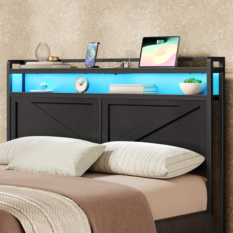 Tête de lit Azena 44,1 "avec station de charge et bande lumineuse à DEL Azena, Grand