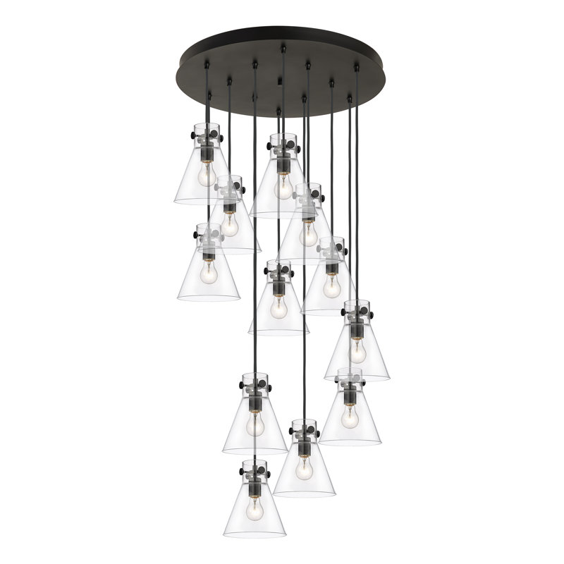 Luminaire suspendu 12 lumières Amrith, Transparent, Noir mat