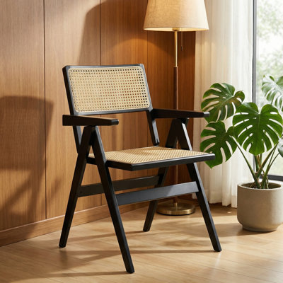 Chaises pliantes avec accoudoirs pour salle à manger de style Mid-Century et chaises en bambou pour l'extérieur de la chambre à coucher, capacité de 440 lb, noir.