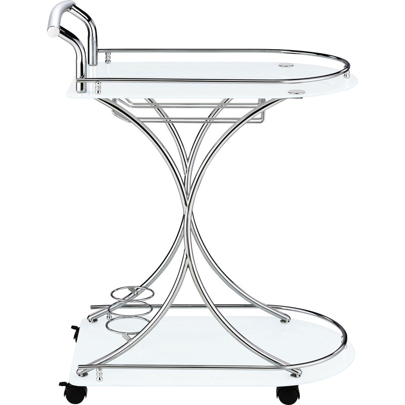 White And 2 Glass Shelf Metal Bar Cart For Dining Room, Storage Style With Stemware Rack Three Wine Rack, 26.5 Inches Wide Shelf, Room Decor Embellishment, 34.44H