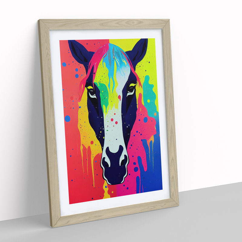 Horse Paint Drips No.2 Abstract - Single Picture Frame Painting, 64cm H x 46cm W x 2cm D, Oak