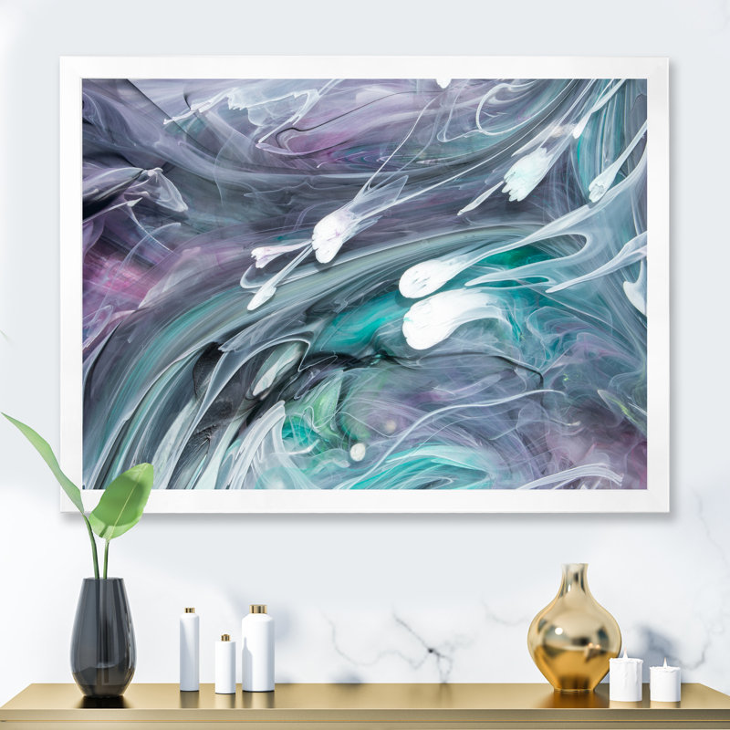 Turquoise et mauve liquide Flow Art II - œuvre d'art moderne sur toile, H 16 po x l 32 po x P 1 po