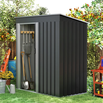 Galvanized Steel Garden Shed with Sliding Door and Sloped Roof, Black