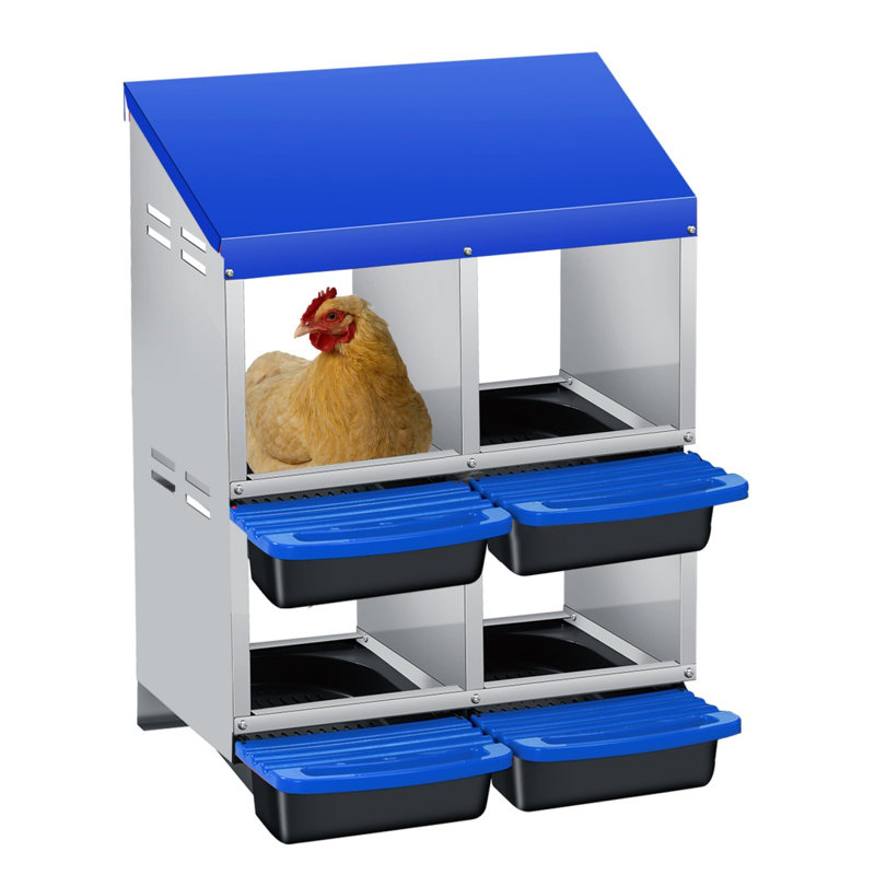 Boîte de nidification pour poulets, conception à roulettes à 4 compartiments pour collection d'œufs à haut volume et fixation murale facile avec pieds en métal