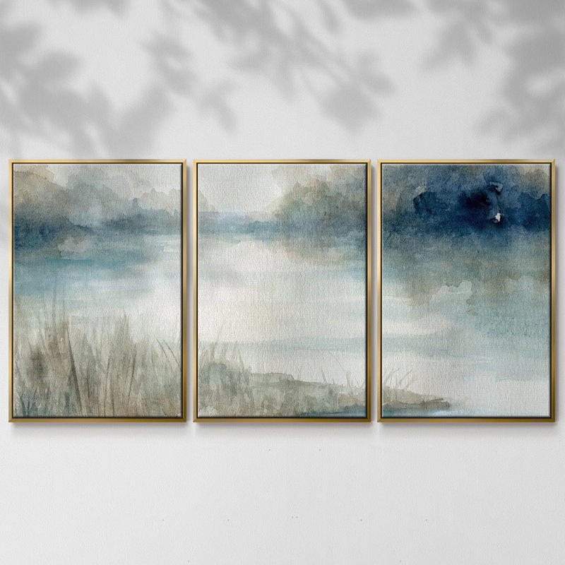 Still Still Waters - Toile encadrée multi-pièces, H 40 po x l 78 po, Encadrement doré