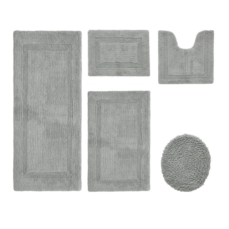 Lux Premium 2370 GSM 100% Cotton 5 Piece Bath Rug Sets, Machine Washable, Super Absorbent & Tufted Weave Reversible Bath Mat for Bathroom, Shower, and Tub, Oeko-Tex Certified Bathroom Rugs, Silver