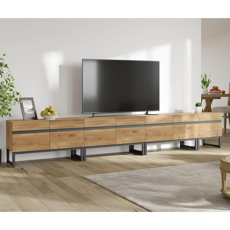 Modern TV Stand For Tvs Up To 110 Inches, 4-In-1 Entertainment Center With Storage Cabinets And Metal Base, Media Console For Living Room, 124"